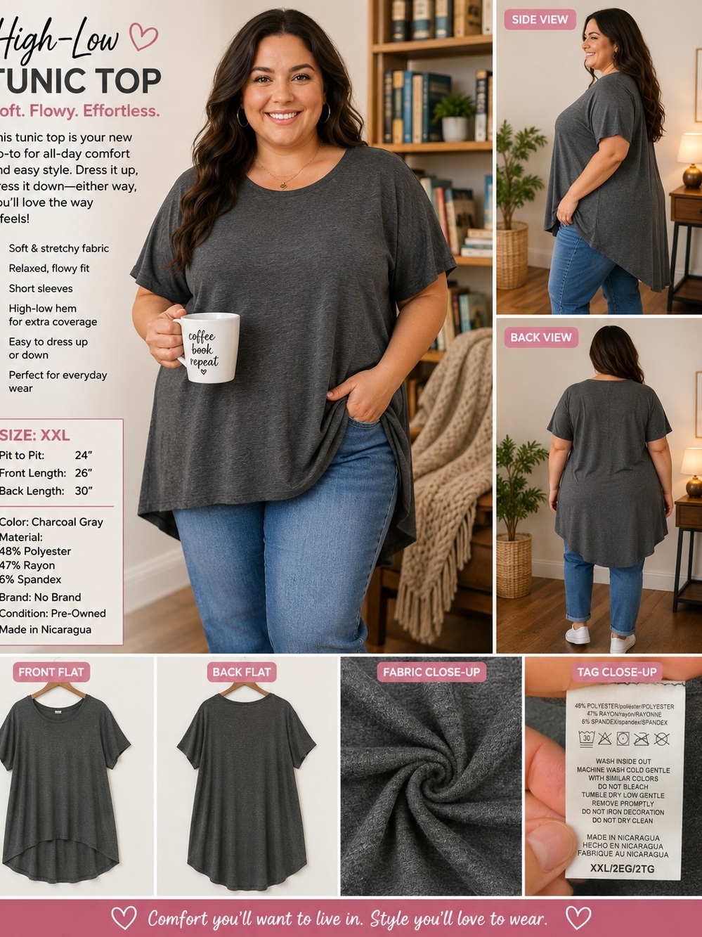 P170 🩶 Effortlessly Comfy High-Low Tunic Top